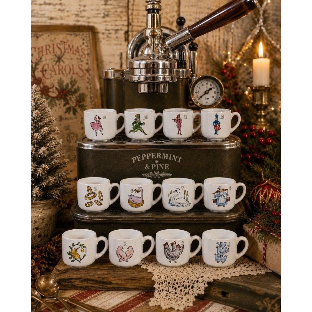 Peppermint & Pine 12 Days of Christmas Mini Espresso Mug Set of 12
